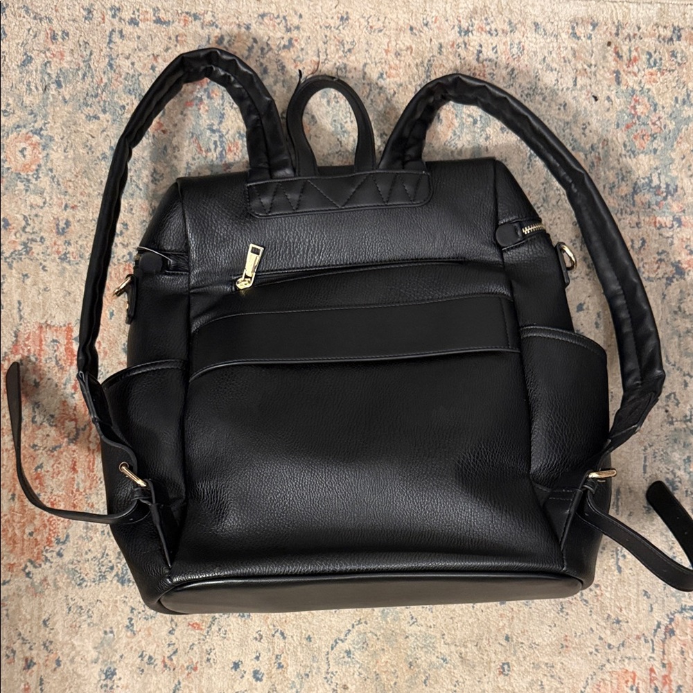 Poppy & Peonies Black Leather Backpack - Picture 3 of 9